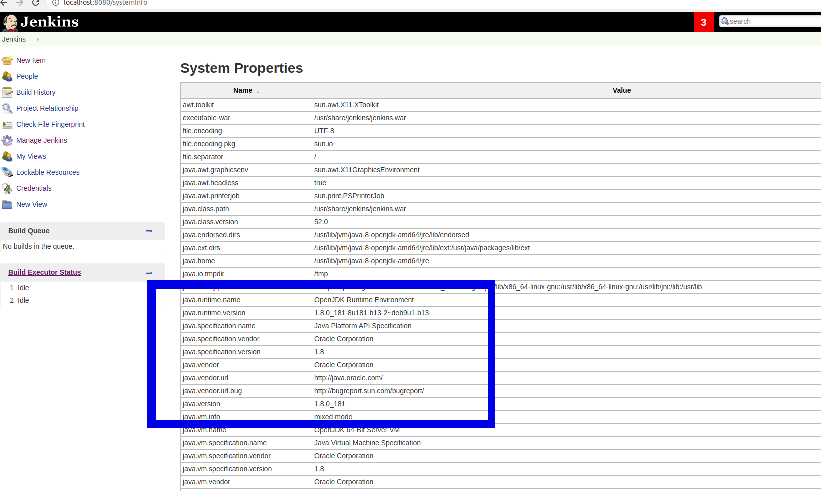 Jenkins Java info